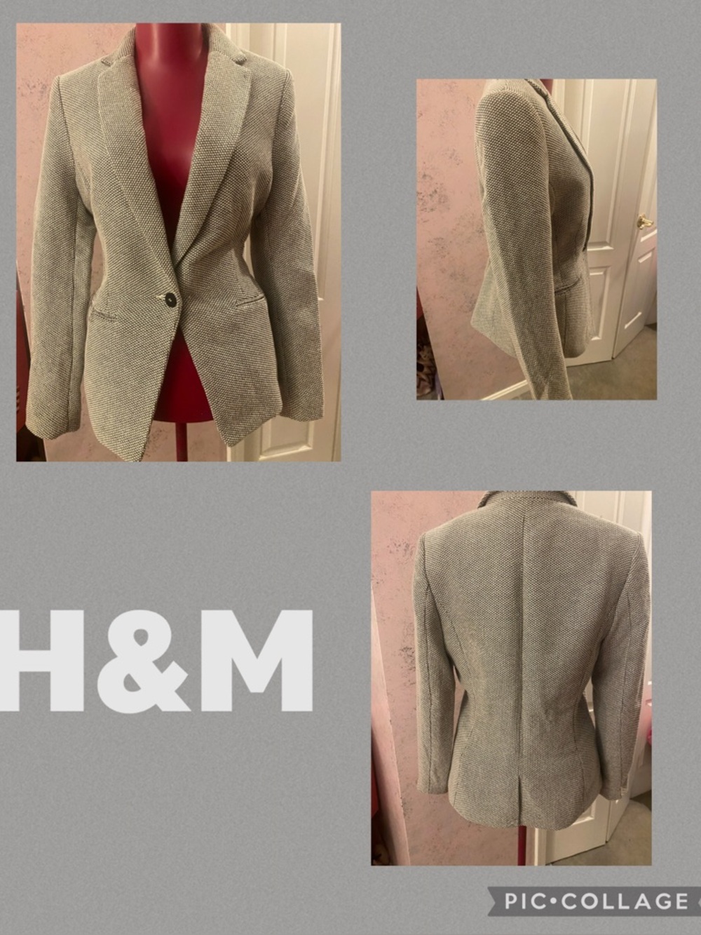 H&M black and white textured button blazer size 10